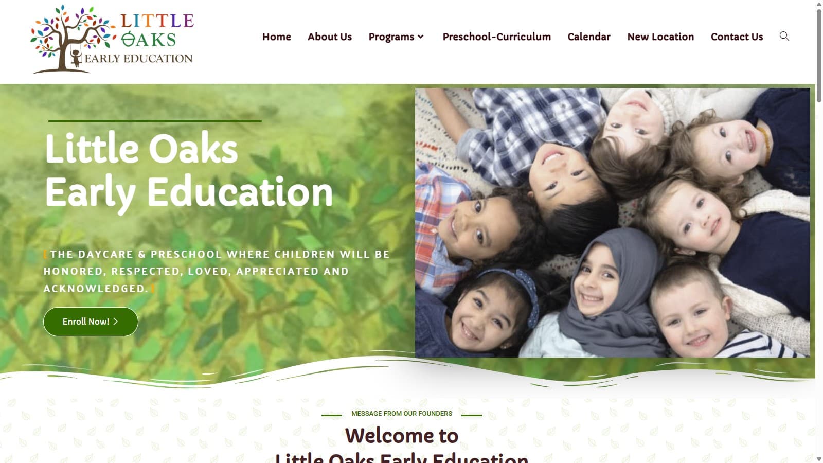 LITTLE OAKS website, Childcare & Early Learning