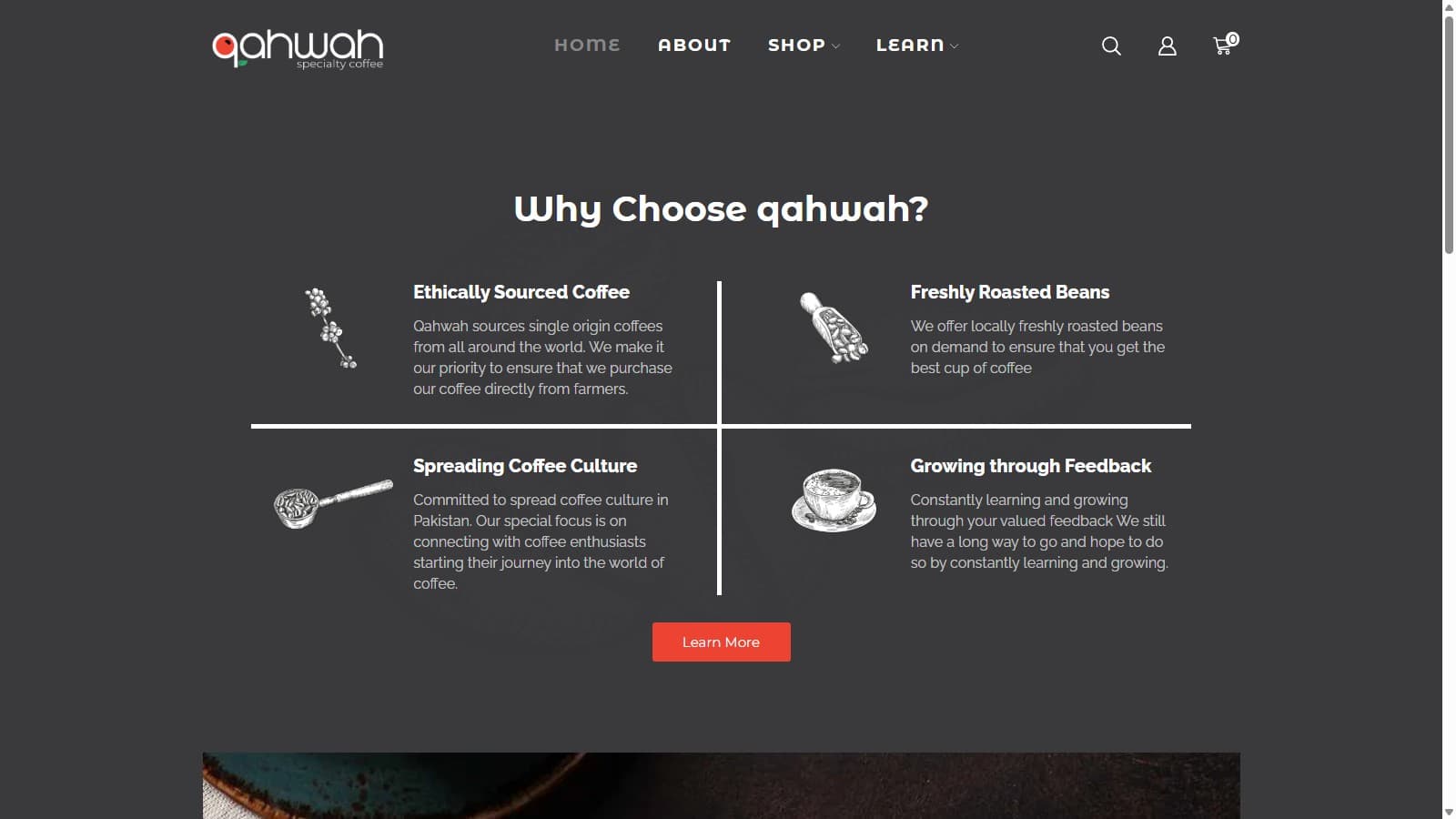QAHWAH website, Specialty Coffee